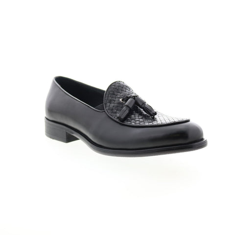 Carrucci Woven Tassel Loafer KS708-05 Mens Black Loafers Casual Shoes