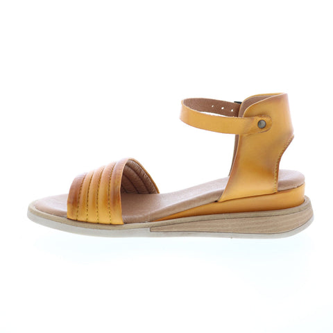 Miz Mooz Cloy Womens Brown Leather Hook & Loop Wedges Sandals Shoes