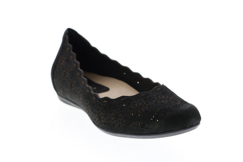 Earthies Lindi LINDI-BLK Womens Black Leather Slip On Ballet Flats Shoes