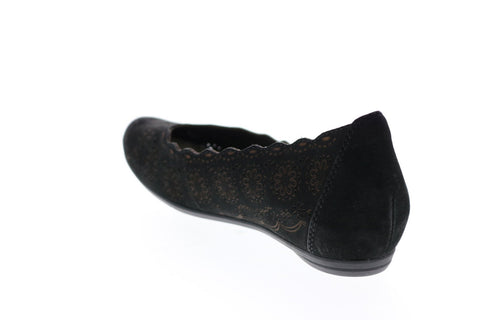 Earthies Lindi LINDI-BLK Womens Black Leather Slip On Ballet Flats Shoes