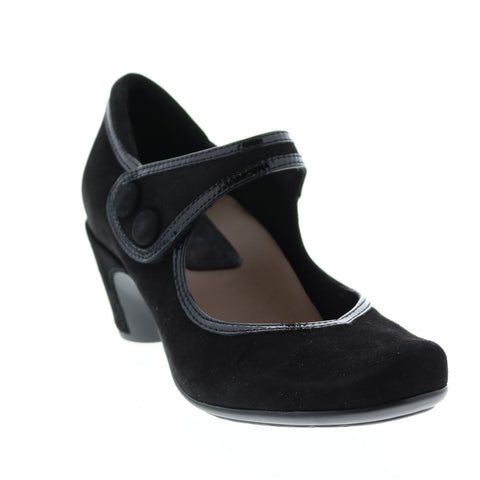 Earthies Lucca Pump LUCCA-BLK Womens Black Suede Strap Pumps Heels Shoes