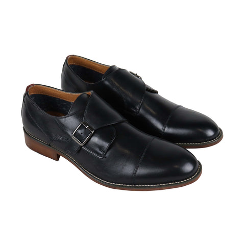 Steve Madden Ludo Mens Black Leather Casual Dress Strap Oxfords Shoes