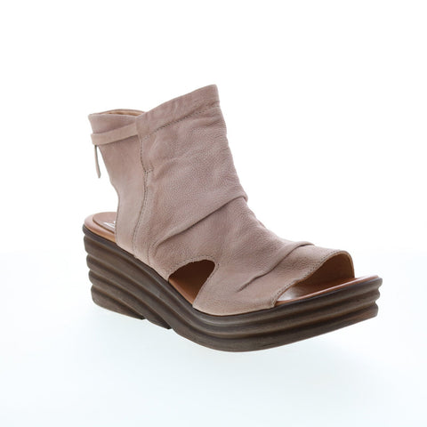 Miz Mooz Anna Womens Beige Leather Zipper Wedges Sandals Shoes