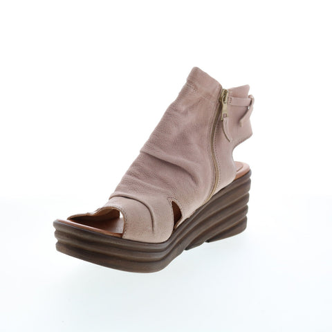 Miz Mooz Anna Womens Beige Leather Zipper Wedges Sandals Shoes