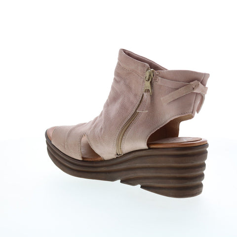 Miz Mooz Anna Womens Beige Leather Zipper Wedges Sandals Shoes