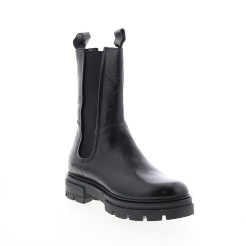Miz Mooz Block M79203 Womens Black Leather Slip On Chelsea Boots