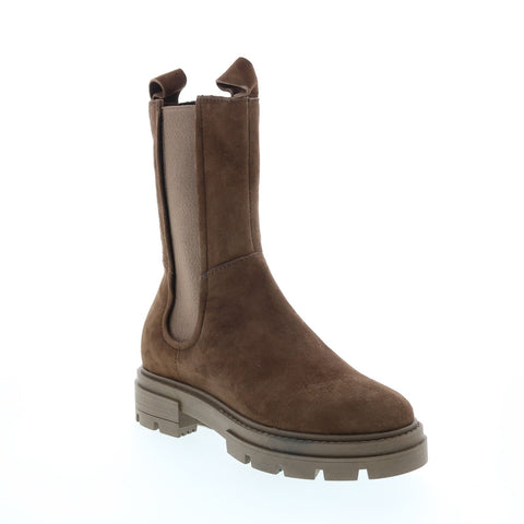 Miz Mooz Block M79203 Womens Brown Suede Slip On Chelsea Boots