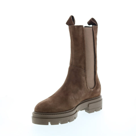 Miz Mooz Block M79203 Womens Brown Suede Slip On Chelsea Boots