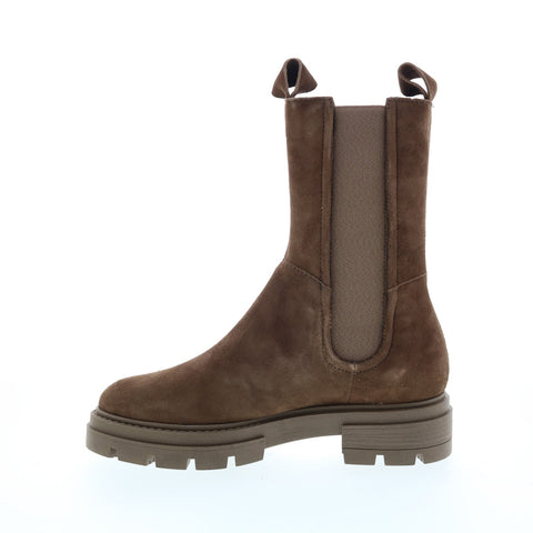 Miz Mooz Block M79203 Womens Brown Suede Slip On Chelsea Boots