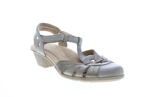 Earth Origins Marietta Michaela Womens Gray Leather Strap Wedges Heels Shoes