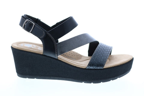 Earth Maxine Calf Leather Womens Black Leather Wedges Heels Shoes