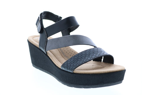 Earth Maxine Calf Leather Womens Black Leather Wedges Heels Shoes