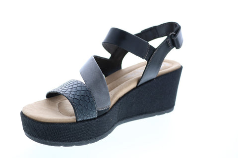 Earth Maxine Calf Leather Womens Black Leather Wedges Heels Shoes