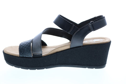 Earth Maxine Calf Leather Womens Black Leather Wedges Heels Shoes