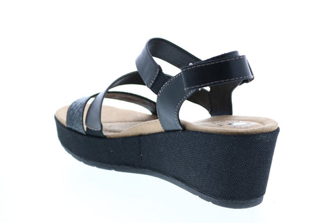 Earth Maxine Calf Leather Womens Black Leather Wedges Heels Shoes