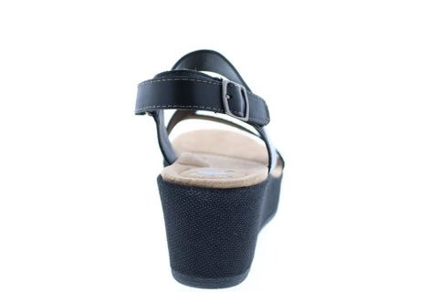 Earth Maxine Calf Leather Womens Black Leather Wedges Heels Shoes