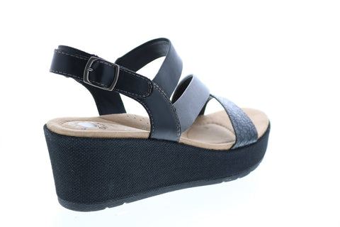 Earth Maxine Calf Leather Womens Black Leather Wedges Heels Shoes