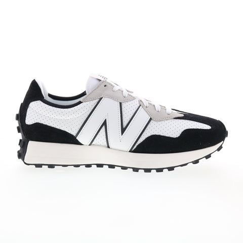New Balance 327 MS327NI Mens Black Leather Lace Up Lifestyle Sneakers Shoes