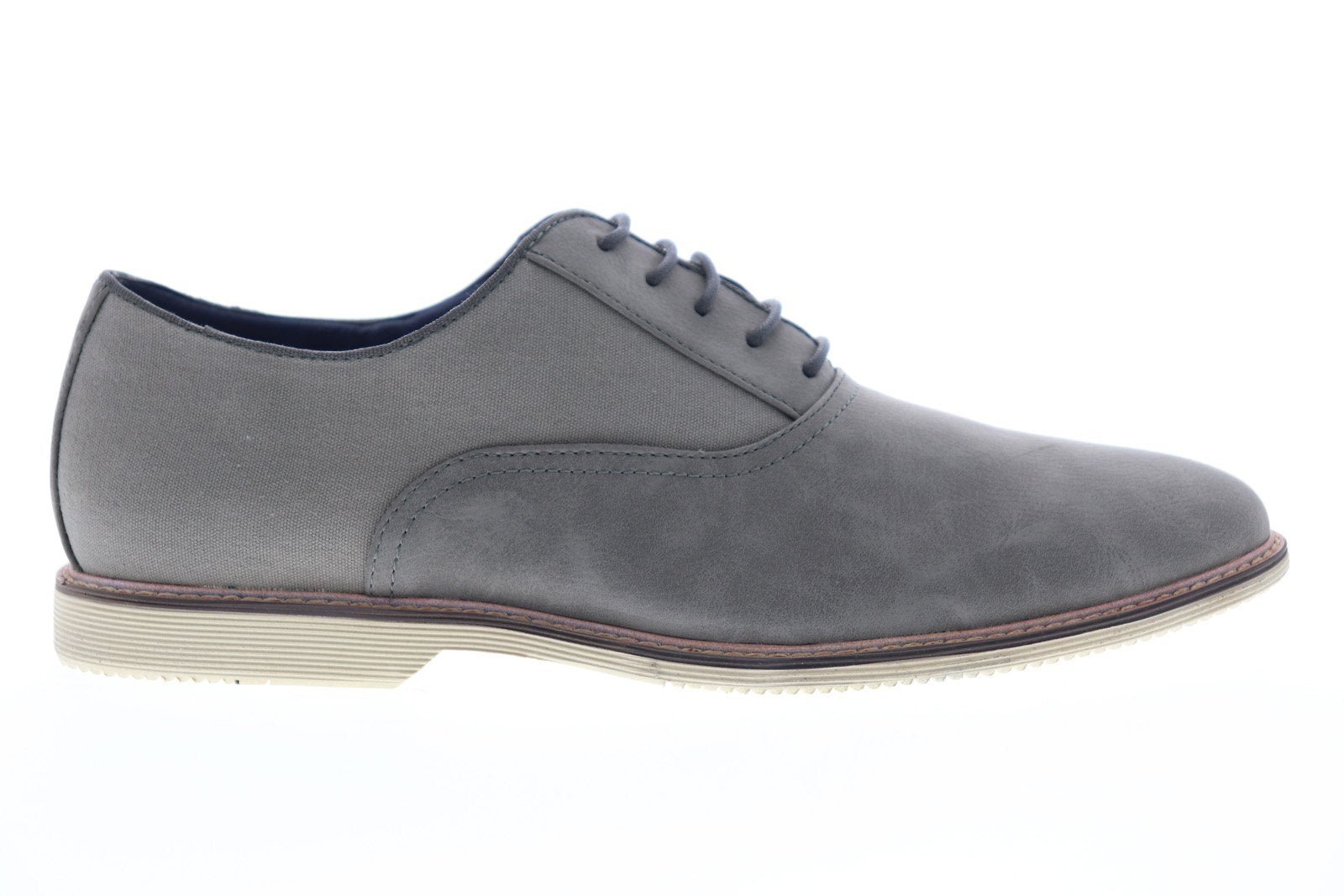 Steve Madden Niklas Mens Gray Leather Canvas Lace Up Plain Toe Oxfords Shoes