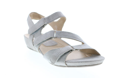 Earthies Nova Flat Sandal NOVA-PGY Womens Gray Leather Strap Sandals Shoes