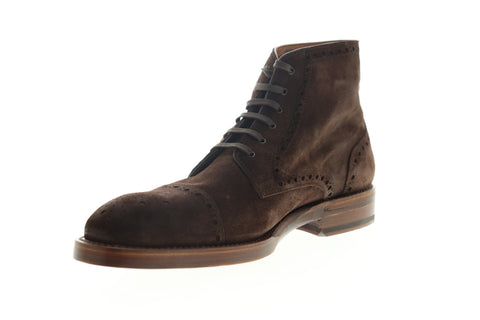 Bruno Magli Octavio Mens Brown Suede High Top Lace Up Wingtip Casual Dress Boots