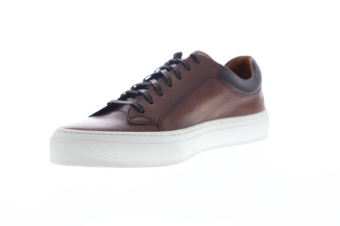 Bruno Magli Oslo Mens Brown Leather Low Top Lace Up Designer Sneakers Shoes