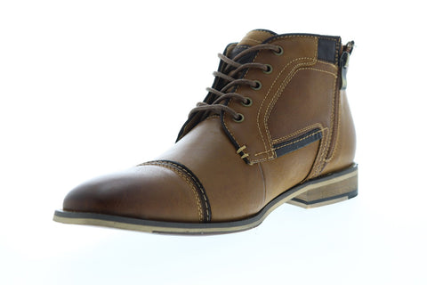 Steve Madden P-Kaplan Mens Brown Leather Zipper Casual Dress Boots Shoes
