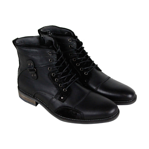 Steve Madden P-Senate Mens Black Leather Casual Dress Lace Up Boots Shoes