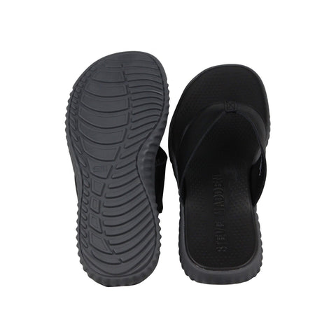 Steve Madden P-Tactic Mens Black Leather Slip On Flip-Flops Sandals Shoes