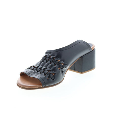 Miz Mooz Briar P13005 Womens Black Leather Slip On Block Heels Shoes