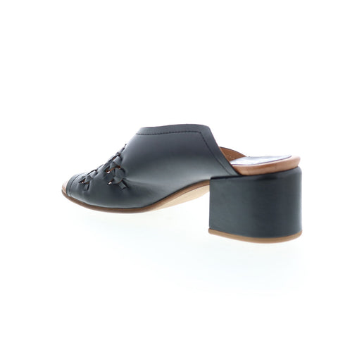 Miz Mooz Briar P13005 Womens Black Leather Slip On Block Heels Shoes