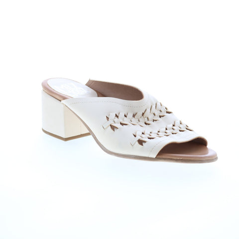 Miz Mooz Briar P13005 Womens White Leather Slip On Block Heels Shoes