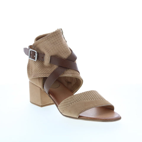 Miz Mooz Bradley P13006 Womens Brown Leather Hook & Loop Strap Heels Shoes