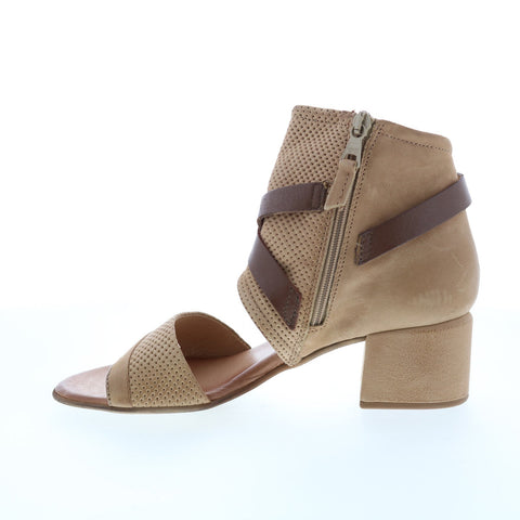 Miz Mooz Bradley P13006 Womens Brown Leather Hook & Loop Strap Heels Shoes