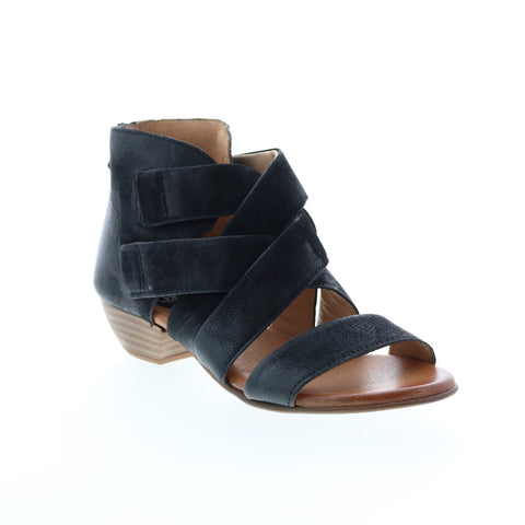 Miz Mooz Chasen P41003 Womens Black Leather Strap Heeled Sandals Shoes