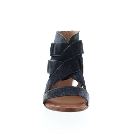 Miz Mooz Chasen P41003 Womens Black Leather Strap Heeled Sandals Shoes