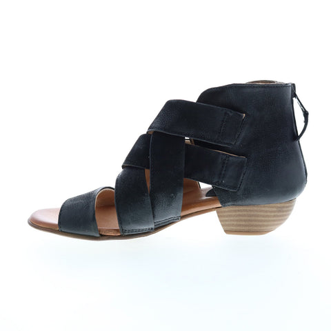 Miz Mooz Chasen P41003 Womens Black Leather Strap Heeled Sandals Shoes