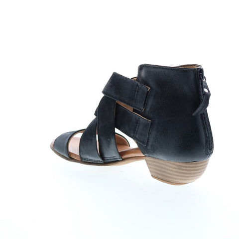 Miz Mooz Chasen P41003 Womens Black Leather Strap Heeled Sandals Shoes