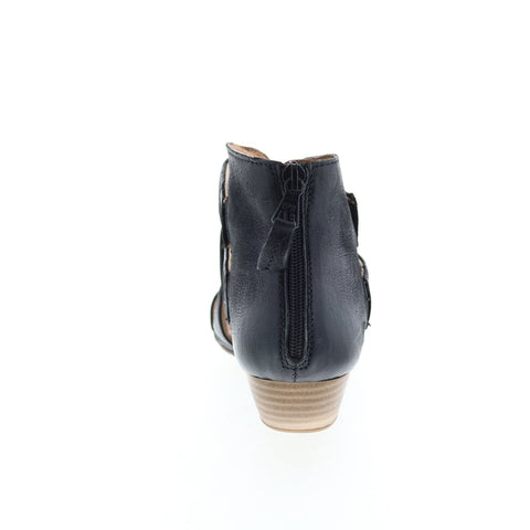 Miz Mooz Chasen P41003 Womens Black Leather Strap Heeled Sandals Shoes
