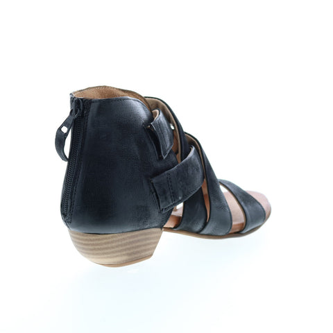 Miz Mooz Chasen P41003 Womens Black Leather Strap Heeled Sandals Shoes