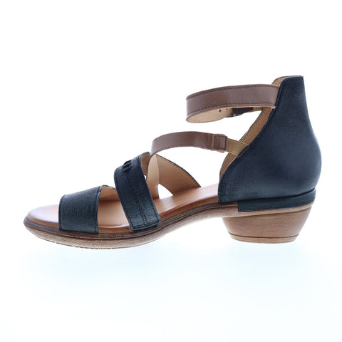 Miz Mooz Caine P63002 Womens Black Leather Hook & Loop Heeled Sandals Shoes