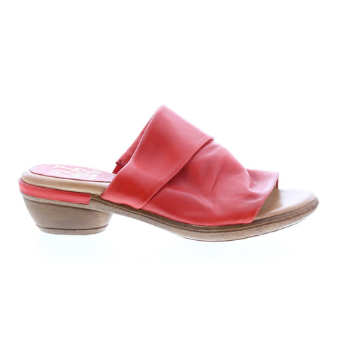 Miz Mooz Callan P63004 Womens Red Leather Slip On Heeled Sandals Shoes