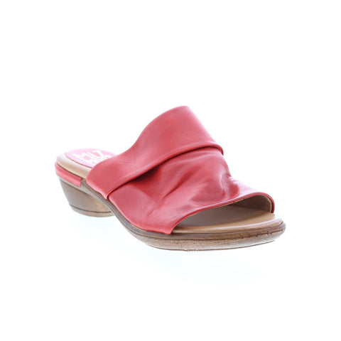 Miz Mooz Callan P63004 Womens Red Leather Slip On Heeled Sandals Shoes