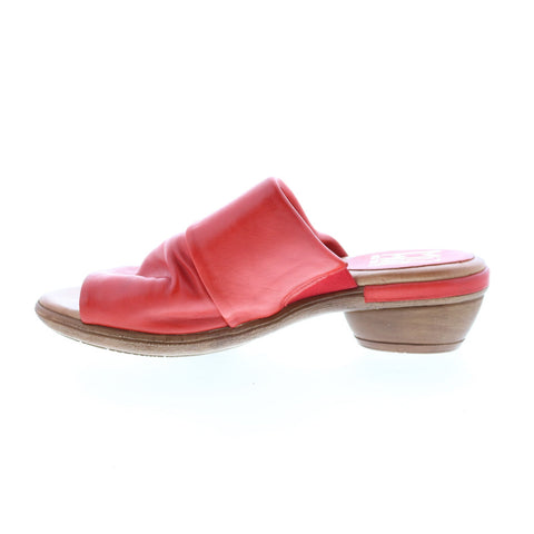 Miz Mooz Callan P63004 Womens Red Leather Slip On Heeled Sandals Shoes