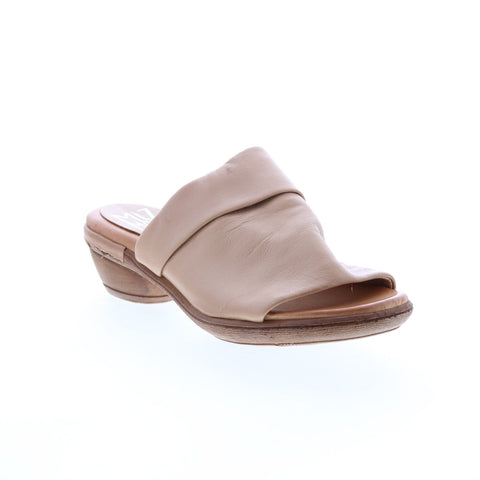 Miz Mooz Callan P63004 Womens Brown Leather Slip On Heeled Sandals Shoes
