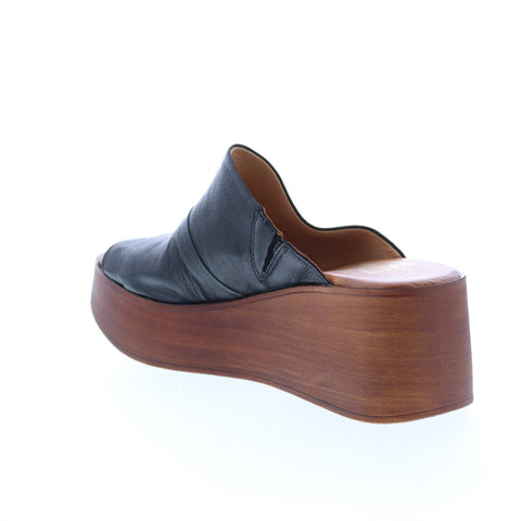 Miz Mooz Gianna P65003 Womens Black Leather Slip On Wedges Sandals Shoes