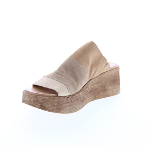 Miz Mooz Gianna P65003 Womens Brown Leather Slip On Wedges Sandals Shoes