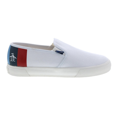 Original Penguin Petey Stripe Slip On Mens White Lifestyle Sneakers Shoes