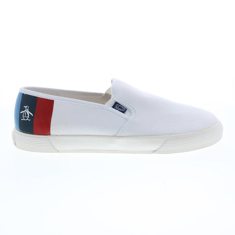 Original Penguin Sam Stripe Slip On PG00028 Mens White Lifestyle Sneakers Shoes