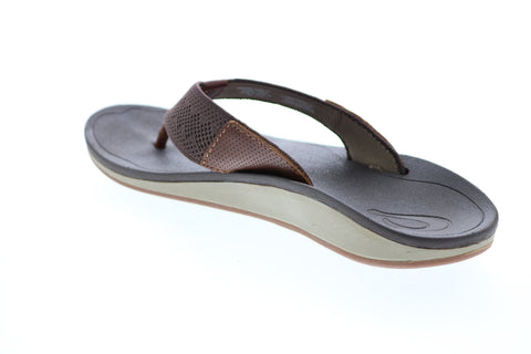 Olukai Nohona Ulana 10349-6363 Mens Brown Canvas Slip On Flip-Flops Sandals Shoes